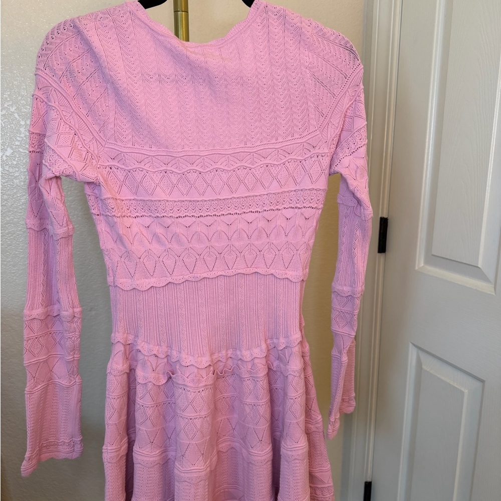 LoveShackFancy Pink Textured Knit Mini Dress - Picture 3 of 4